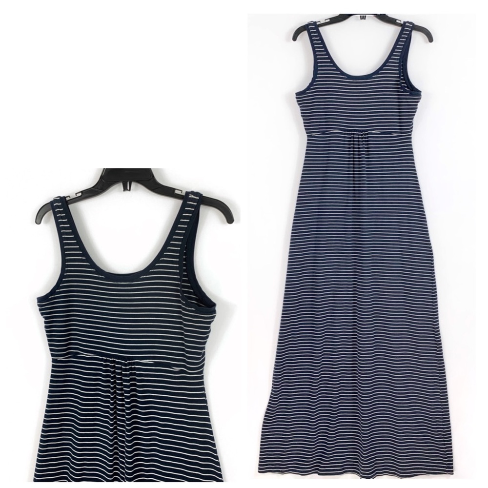 Columbia Performance Navy & White Nautical Striped Long Maxi Dress
